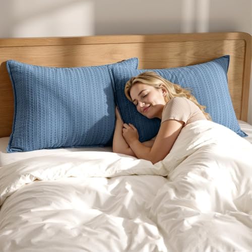 Decorative Waffle Pillow Shams King Size 20x36 Blue 2 Pack - Image 4