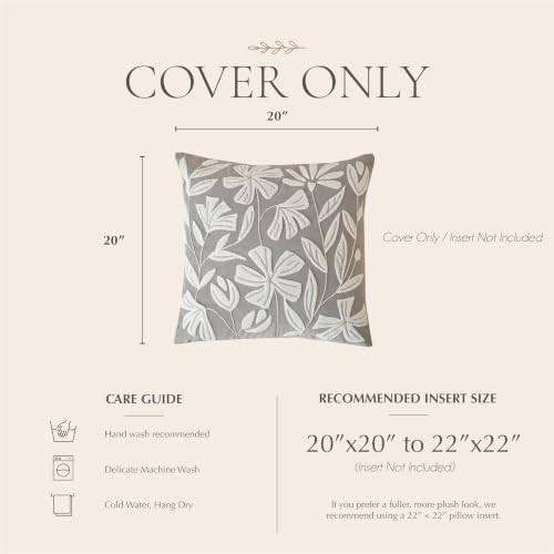 BlissBlush Throw Pillow Cover 20x20 Inch, Light Gray Floral Tufted Velvet - Image 6