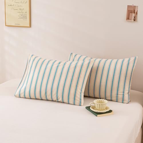 ECOCOTT Striped Pillowcases King Size Set of 2, 100% Washed Cotton Pillow Cases - Image 2