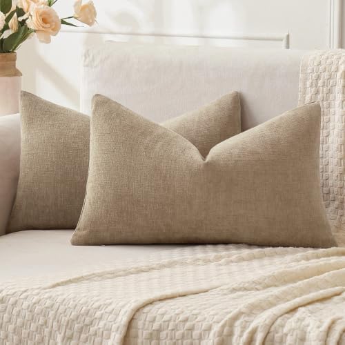 MIULEE Light Brown Chenille Couch Lumbar Throw Pillow Covers by MIULEE