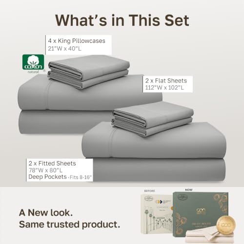 California Design Den 2 Pack 600 Thread Count King Size Sheets, Light Grey - Image 4