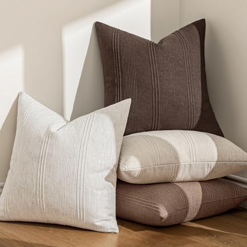 MIULEE Decorative Striped Throw Pillow Covers 22x22 in Reddish Brown 2 Pack - Image 5