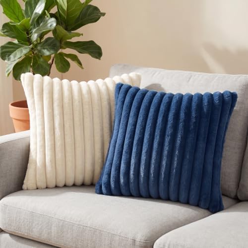 Set of 2 Decorative Throw Pillow Covers 18x18 Faux Fur Navy Blue - Image 7