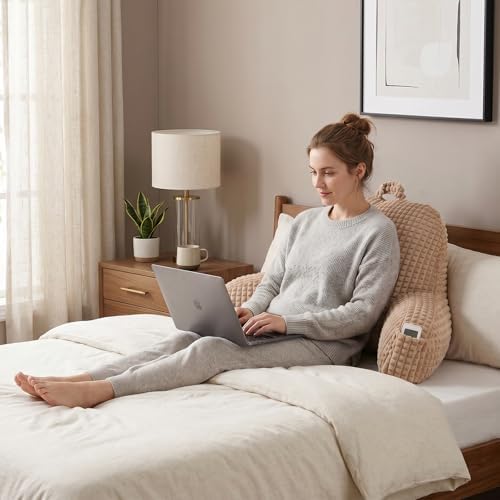 Reading Pillow with Arms for Sitting in Bed, Khaki Flannel - Image 2