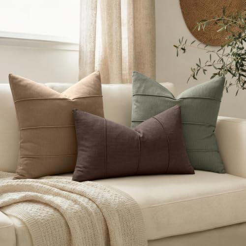 MIULEE Fall Lumbar Decorative Linen Throw Pillow Covers 12x20 Brown Striped - Image 3