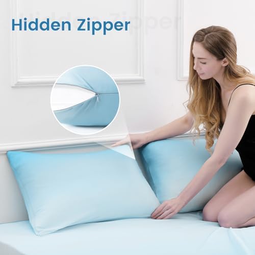 LUXEAR 2 Pack Cooling Pillow Cases, Gradient Light Blue - Image 5