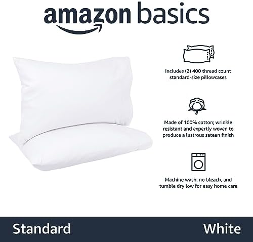 Amazon Basics 400 Thread Count Cotton Pillowcases, Pillows Not Included - Image 2