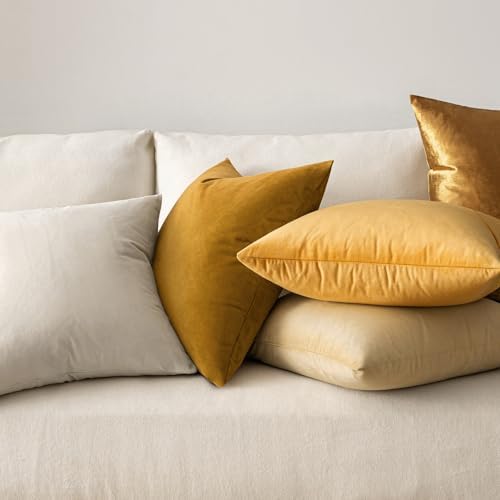 MIULEE 24x24 Inch Pack of 2 Euro Velvet Throw Pillow Covers Mustard Yellow - Image 4
