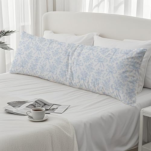 Coquette Blue Bow Chinoiserie Floral 20x54 Body Pillow Cover, French Country - Image 4