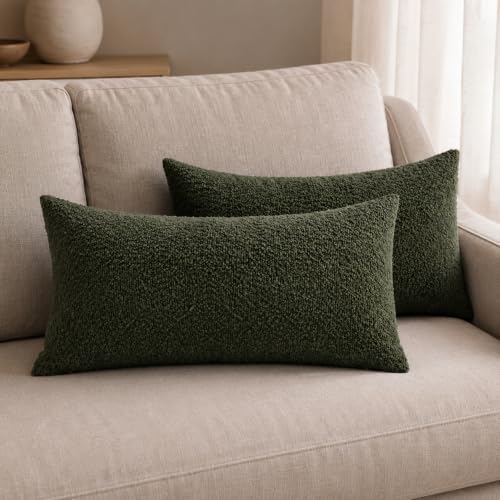JoraLion 12x20 inch Boucle Throw Pillow Covers, Army Green Woven Texture - Image 7