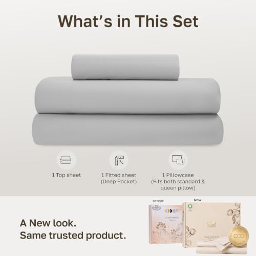 California Design Den Organic Cotton Twin Sheets Set, Light Grey - Image 3