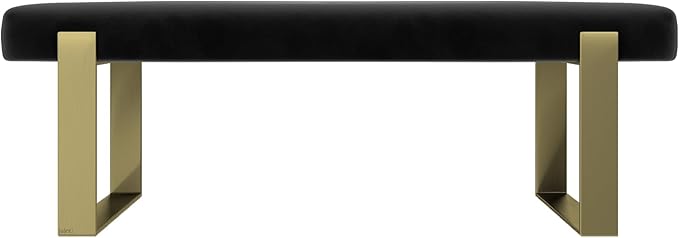 VANT Upholstered Bed Bench - Velvet Black - Burnished Brass - Contemporary Modern, Bedroom Bench Seat, Hallway, or Entryway