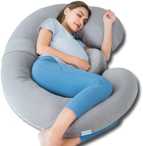 QUEEN ROSE Cooling E Shaped Pregnancy Pillows, Detachable Maternity Body Pillow by QUEENROSE