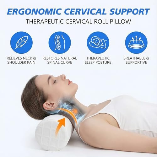 3.1" Small Neck Roll Memory Foam Pillow Cylinder, Detachable Cover - Image 2
