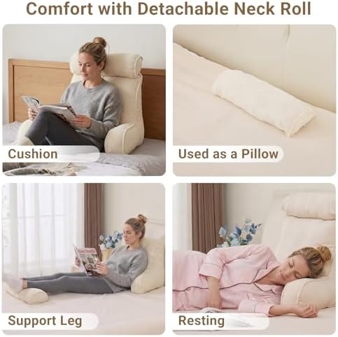 Reading Pillow for Bed with Detachable Neck Roll and Shredded Memory Foam - Image 7