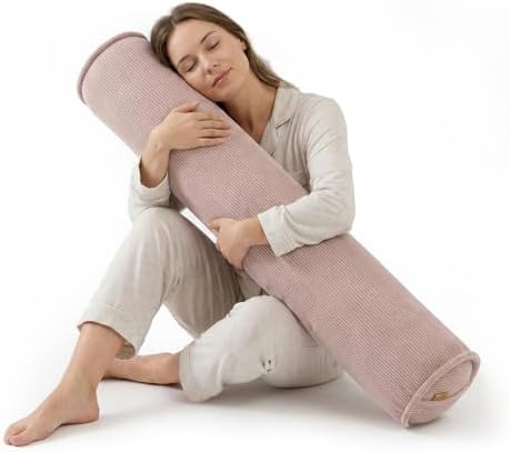 Corduroy Body Pillow, Large Round Bolster Roll Pillow by Ailuteie