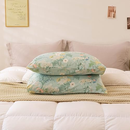 ECOCOTT Sage Green Floral King Standard Size Set of 2, 100% Washed Cotton - Image 7