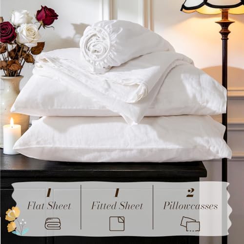 SONORO KATE 100% French Linen Full Size Sheets Set, Natural Flax Bedding - Image 7