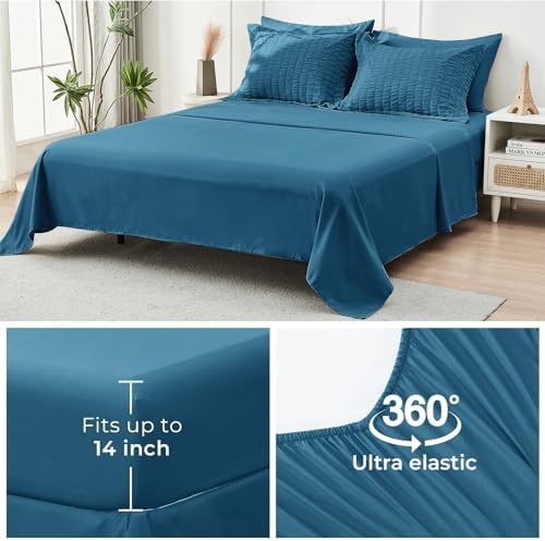 HYMOKEGE Teal Full Size Comforter Sets Seersucker 7 Pieces, All Season Luxury - Image 6