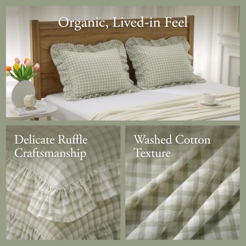 Mywinlle Gingham Ruffle Throw Pillow Shams, Muted Sage Green - Image 4