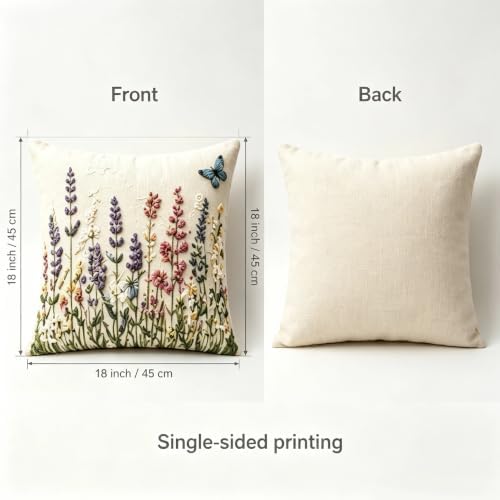 2D flat Wildflower Butterfly Linen Throw Pillow Covers 18x18 Set of 2 - Image 2