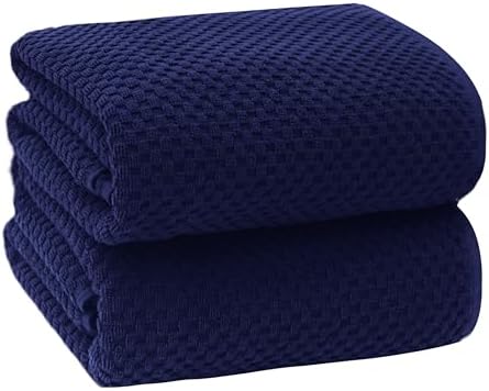 COTTON CRAFT Euro Spa Waffle Weave Bath Sheets - Set of 2 Navy Towel Sheets by COTTONCRAFT