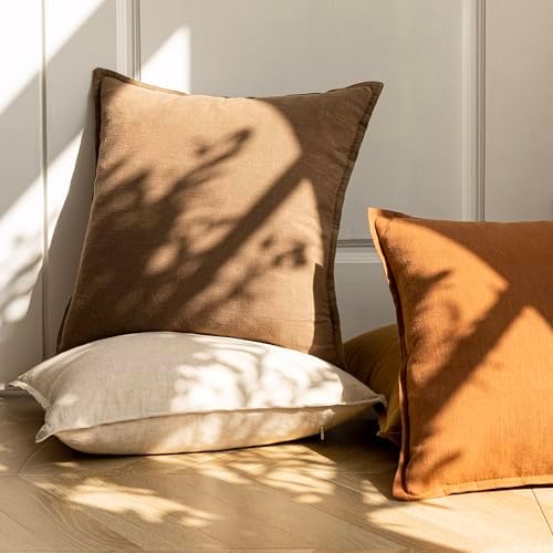 Foindtower Linen Solid Decorative Throw Pillow Covers 24x24 Cocoa Brown - Image 5