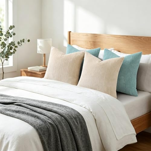 Mecatny Corduroy Decorative Throw Pillow Covers 24x24 Set of 2 Aqua - Image 6