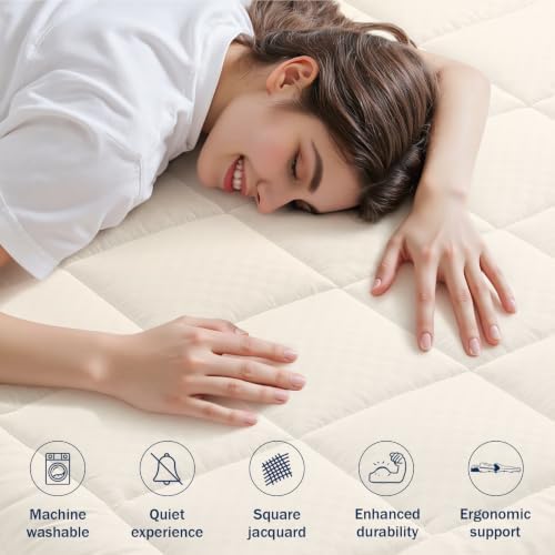 OLANLY Twin Quilted Fitted Mattress Pad, Down Alternative Fill, Ivory White - Image 2