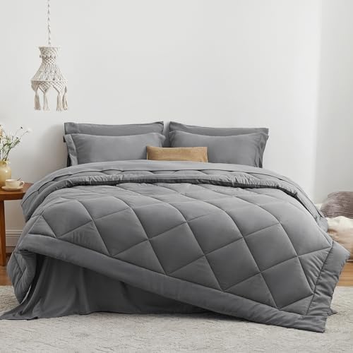 Love's cabin King Size Comforter Set Grey, 7 Pieces King Bed in a Bag, All - Image 2