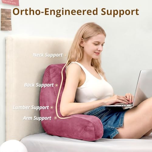 Sasttie Reading Pillow for Bed, Back Pillow for Sitting Up, Rose Pink - Image 2