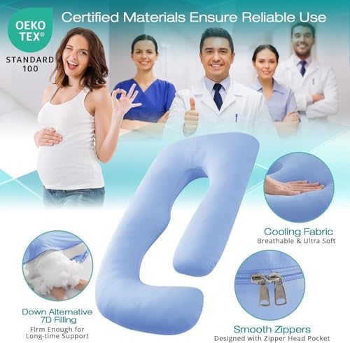 Cooling Pregnancy Pillows for Sleeping, Light Blue - Image 3