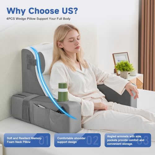 Reading Pillow for Bed, Back Pillow for Bed Sitting Up, Bed Pillows for Sitting - Image 5