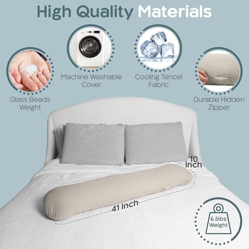 SleepCloud Weighted Body Pillow 6.5lbs, Cooling Tencel Cover, 41” x 10” - Image 5