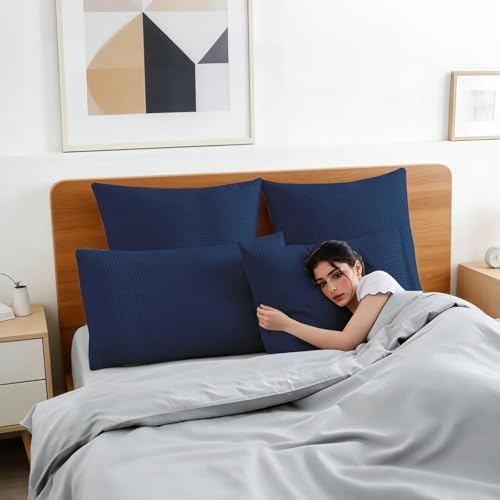 100% Cotton Waffle Pillow Shams King Size Set of 2 - Image 6