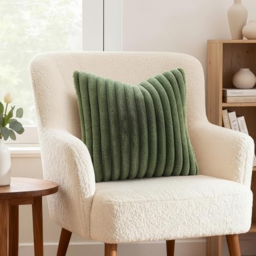decorUhome Fall Faux Fur Throw Pillow Covers 22x22 Set of 2 Olive Green - Image 2