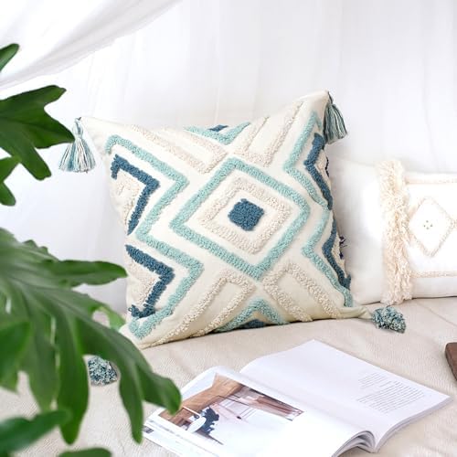 Boho Pillow Covers 18X18 Inch Boho Tufted Throw Pillow Covers Decorative - Image 3