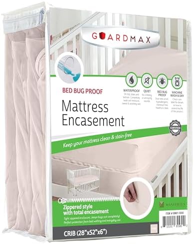 Guardmax Crib Mattress Protector Zippered, Bed Bug Mattress Cover by Guardmax
