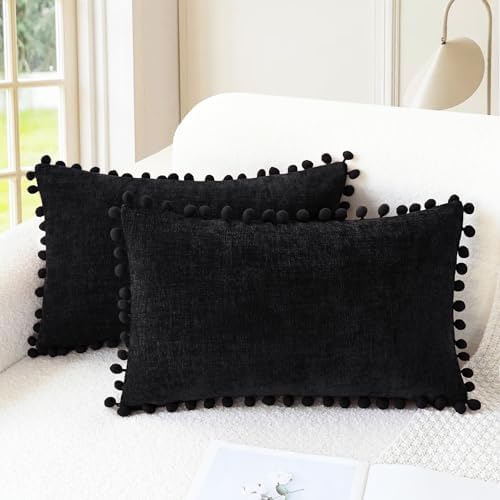 CaliTime Decorative Couch Throw Pillow Covers 20 X 12 Inches Black by CaliTime
