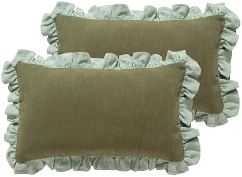 patdrea Vintage Green Linen Throw Pillow Covers by patdrea