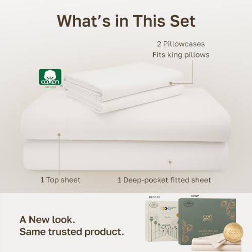 California Design Den Luxury 600 Thread Count King Size Sheets, True Ivory - Image 3