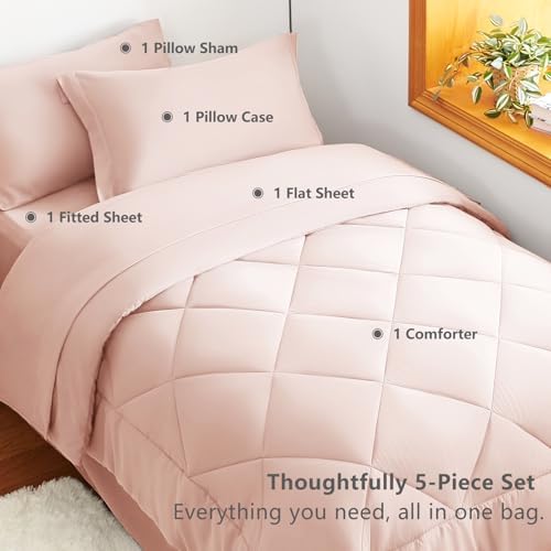 CozyLux Twin XL Comforter Set 68"x88" Blush Pink - Image 6