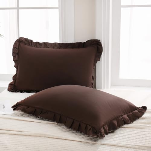 Merryword Dark Brown Pillow Shams Chocolate Queen Pillowcases Cute Pillow Cover by Merryword