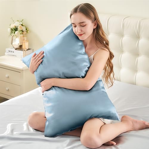 INFIIXSO Silk Pillow Cases 2 Pack, Standard Size, Hidden Zipper, Airy Blue - Image 3