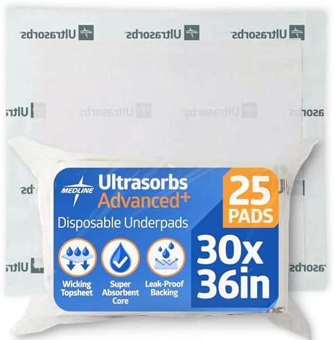 Medline Ultrasorbs Drypads, Super Absorbent Disposable Bed Pads, Large by Medline
