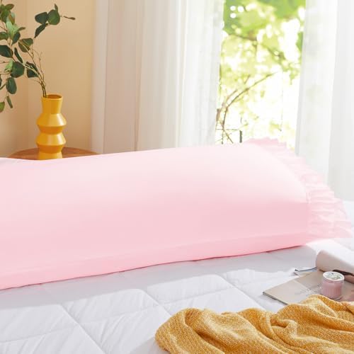Vonty Pink Ruffled Pillow Cases Set of 2, Body Size, 20x54 Inch by CreateCozyLife