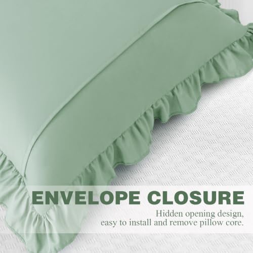 KKJIAF 2 Pack Ruffle Pillow Cases 18x18 Inches, Sage Green - Image 6