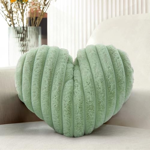 Sage Green Heart Pillow 16" Soft Cute Decorative Throw Pillows by Nmkopzy