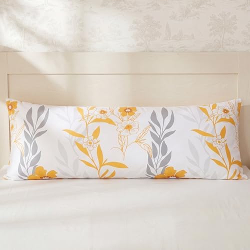 Bedorm Cotton Body Pillow Cover 20 x 54 Pillow Case Yellow Floral Botanical - Image 6
