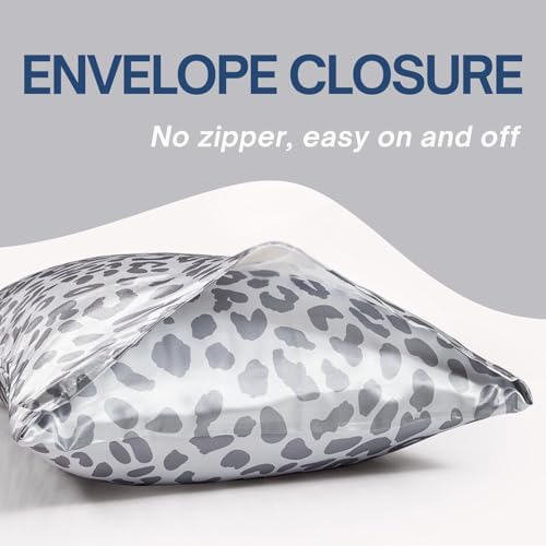 Grey Leopard Print Satin Body Pillow Cover, 20x54 Cheetah Pillow Case - Image 3